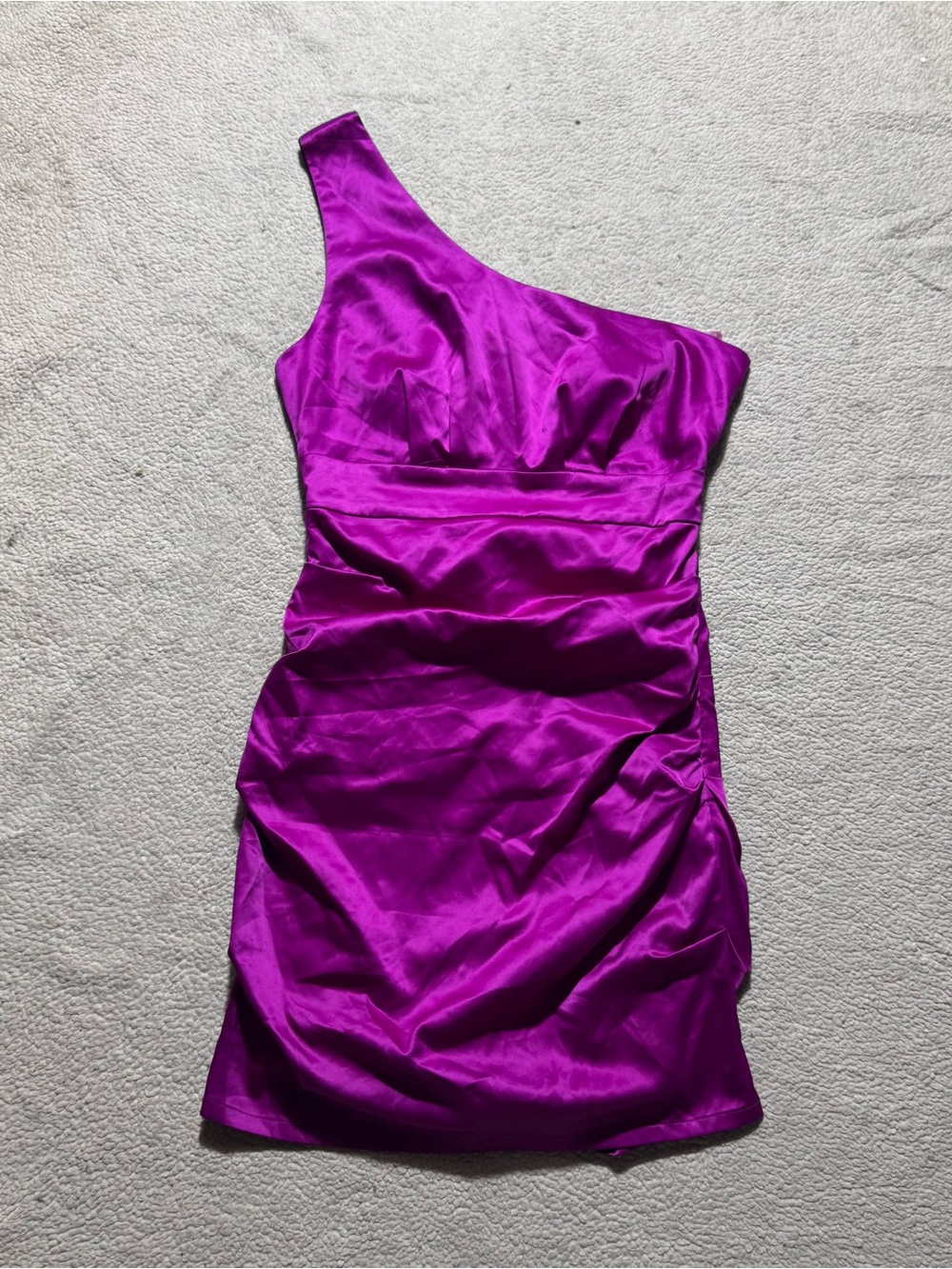 Rubber Ducky Dress Womens Medium Fuchsia One Shoulder‎ Satin Ruched Detail Zip